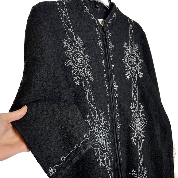 Boho Long Black Wool Embroidered Beaded Jacket S/M - Picture 2 of 5